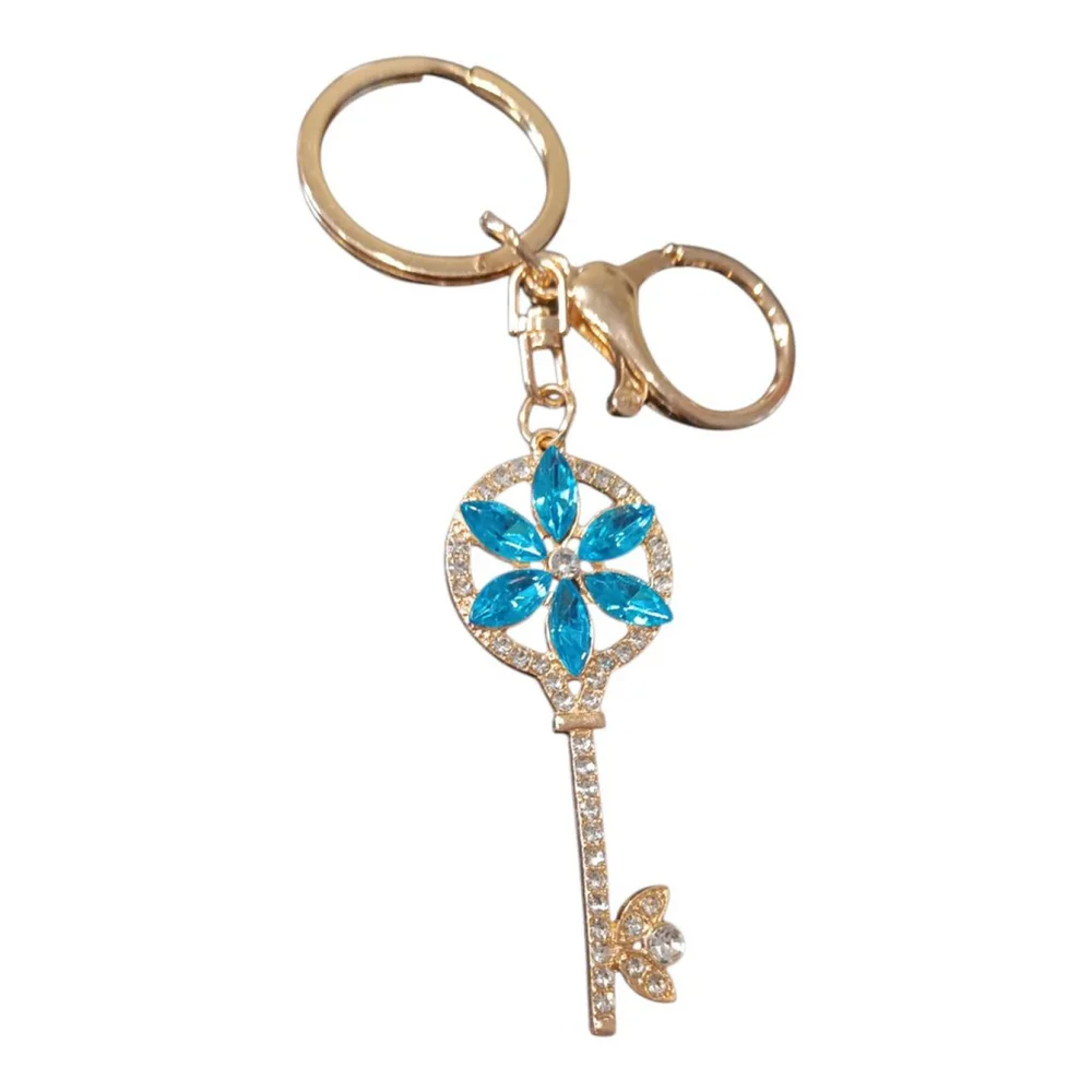 Skeleton Key Flower Keychain Purse Charm in Blue